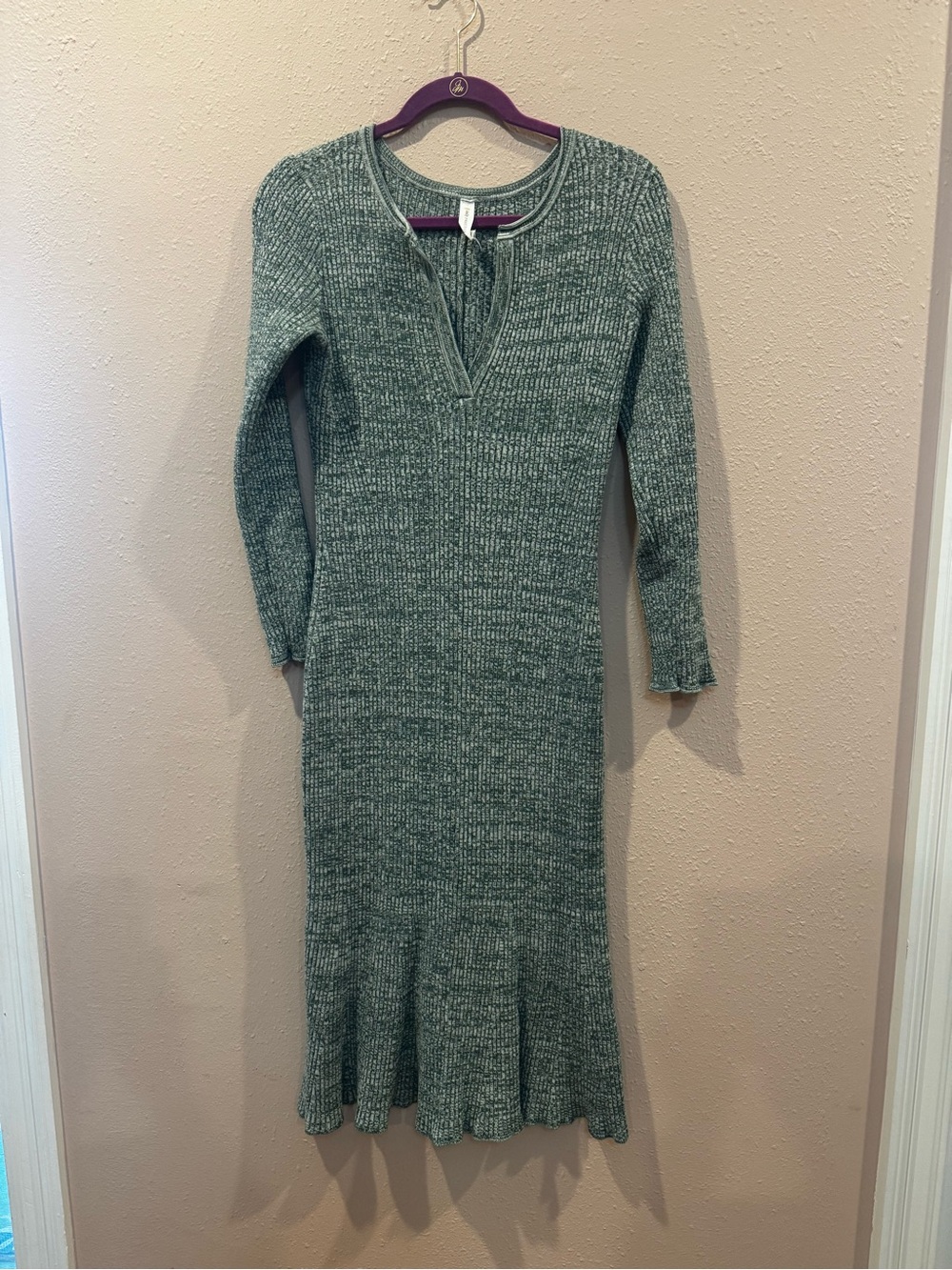 Anthropologie Ribbed Knit Long Sleeve Green Sweater Dress